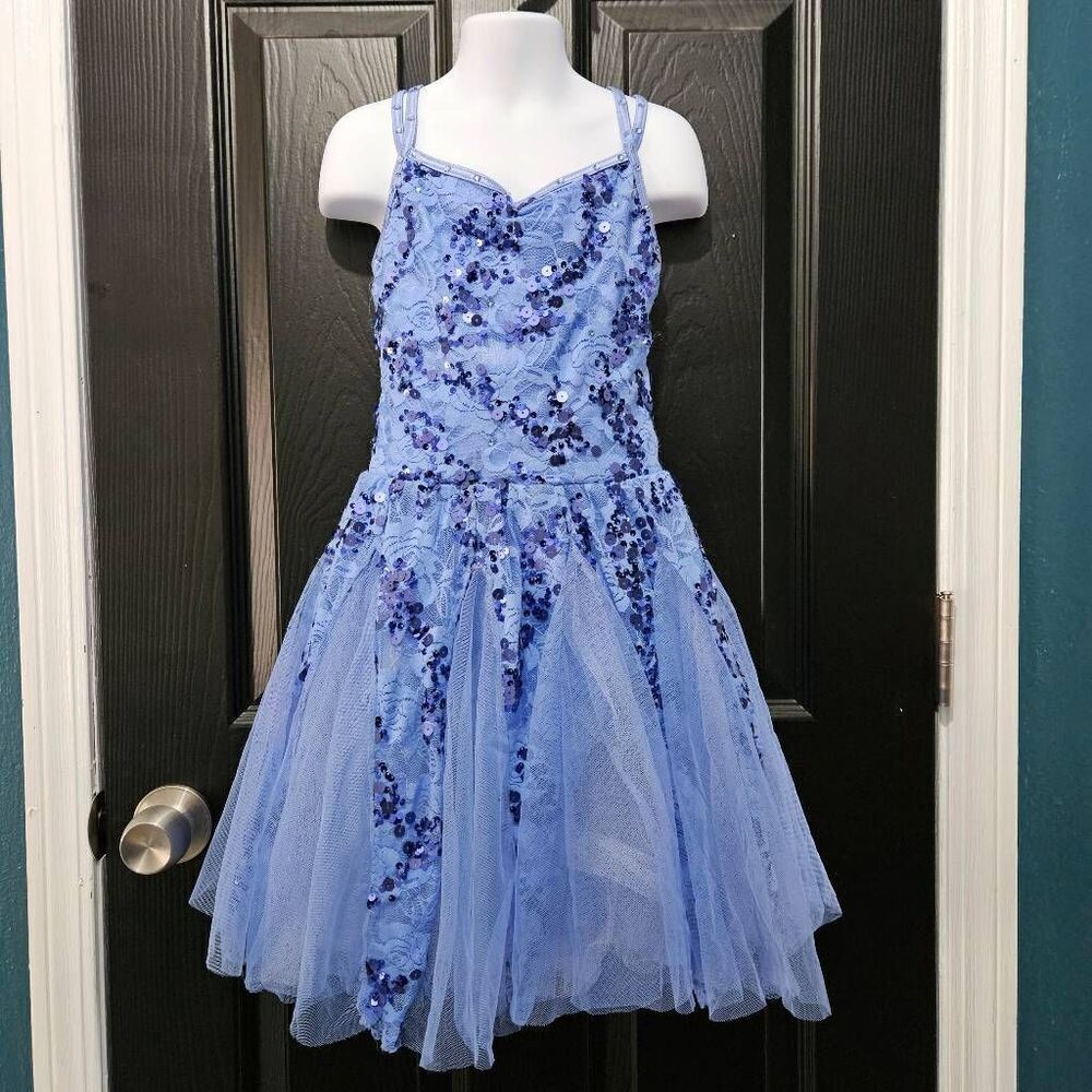 Weissman blue floral child medium pre owned EUC dance costume lyrical tap contem